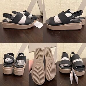 CROCS Women's Black and Tan Platform Sandals